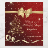 Étiquette Pour Bouteilles De Vin Arbre de Noël élégant, Bow, Red Company Party (Étiquettes simples)