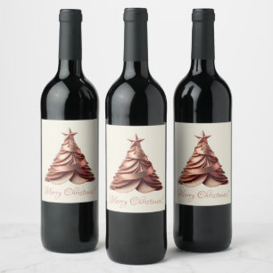 Étiquette Pour Bouteilles De Vin Arbre de Noël élégant moderne Rose or