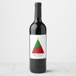 Étiquette Pour Bouteilles De Vin Arbre de Noël minimaliste de vacances rouge vert