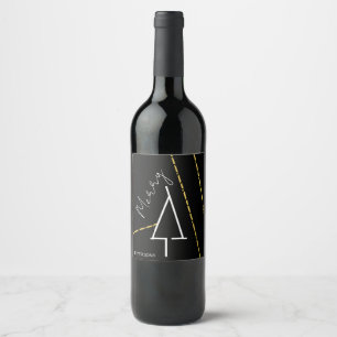 Étiquette Pour Bouteilles De Vin Arbre de Noël minimaliste élégant avec or