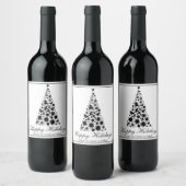 Étiquette Pour Bouteilles De Vin Arbre de Noël noir et blanc (Bouteilles)