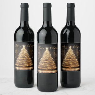 Étiquette Pour Bouteilles De Vin Arbre de Noël Or Élégant