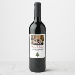 Étiquette Pour Bouteilles De Vin Arbre de Noël Personnalisé Photo de Famille 