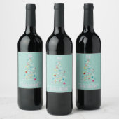 Étiquette Pour Bouteilles De Vin Arbre de Noël rétro Joyeux Noël Turquoise (Bouteilles)
