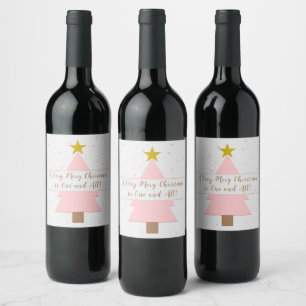 Étiquette Pour Bouteilles De Vin Arbre de Noël rose et étoile dorée Vœu personnalis