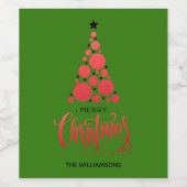 Étiquette Pour Bouteilles De Vin Arbre de Noël rouge moderne en vert (Étiquettes simples)