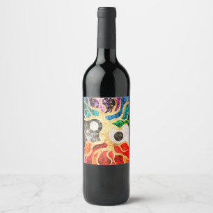 Étiquette Pour Bouteilles De Vin Arbre de vie en mosaïque - Yin Yang
