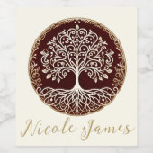 Étiquette Pour Bouteilles De Vin Arbre de vie Rustique rouge foncé Mariage celtique (Étiquettes simples)