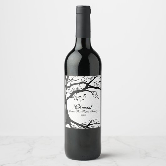 Étiquette Pour Bouteilles De Vin Arbre naturel, noir et blanc (Devant)
