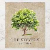 Étiquette Pour Bouteilles De Vin Arbre rustique aquarelle (Étiquettes simples)