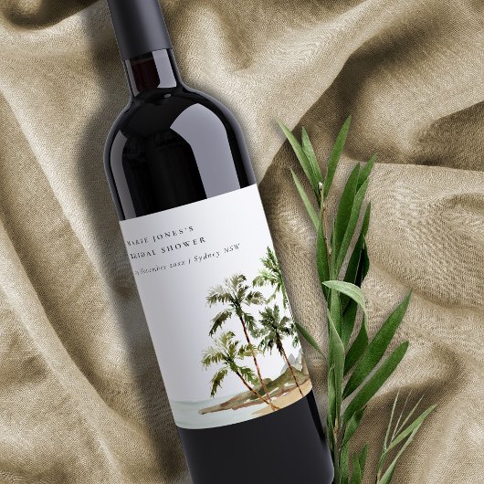 Étiquette Pour Bouteilles De Vin Arbre tropical rustique Plage de sable Mariage