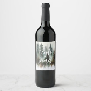 Étiquette Pour Bouteilles De Vin Arbres à l'aquarelle Mariage rustique en pleine na