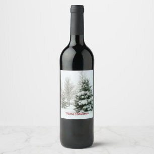 Étiquette Pour Bouteilles De Vin Arbres à neige, Joyeux Noël
