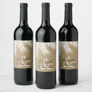 Étiquette Pour Bouteilles De Vin Arbres blancs de palmiers sur Merci d'or foncé