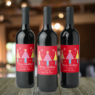 Étiquette Pour Bouteilles De Vin Arbres de Noël Art Cool Nom personnalisé Rouge