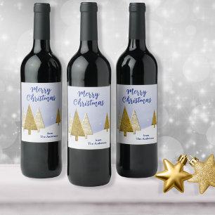 Étiquette Pour Bouteilles De Vin Arbres de Noël en or et blanc