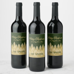 Étiquette Pour Bouteilles De Vin Arbres de pin dorés personnalisés