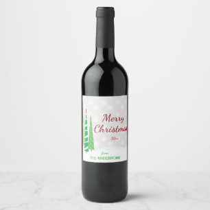 Étiquette Pour Bouteilles De Vin Arbres et flocons de neige Joyeux Noël
