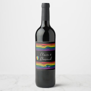 Étiquette Pour Bouteilles De Vin Arc-en-ciel déformé gras Rétro rayure avec cœur