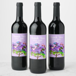 Étiquette Pour Bouteilles De Vin Ardoise d'aquarelle violette Jacaranda