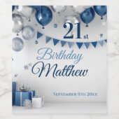 Étiquette Pour Bouteilles De Vin Argent bleu 21e anniversaire (Étiquettes simples)
