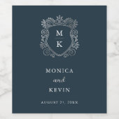 Étiquette Pour Bouteilles De Vin Argent Crest | Élégant Mariage bleu foncé (Étiquettes simples)