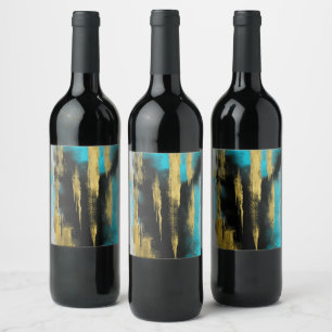 Étiquette Pour Bouteilles De Vin Art Abstrait artistique en Turquoise, Or et Noir