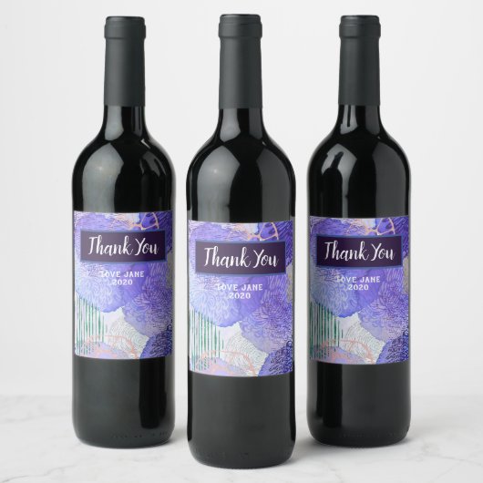 Étiquette Pour Bouteilles De Vin Art abstrait moderne bleu et violet (Bouteilles)