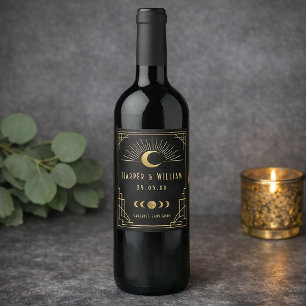 Étiquette Pour Bouteilles De Vin Art Déco céleste noir et or