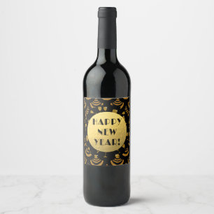Étiquette Pour Bouteilles De Vin Art déco Faux Foil Parties scintillant Black & G