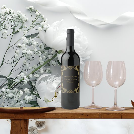 Étiquette Pour Bouteilles De Vin Art Déco Or glamour sur Noir