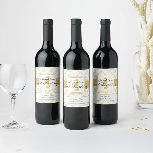 Étiquette Pour Bouteilles De Vin Art Déco Wave Gold Parties scintillant Seahorse An