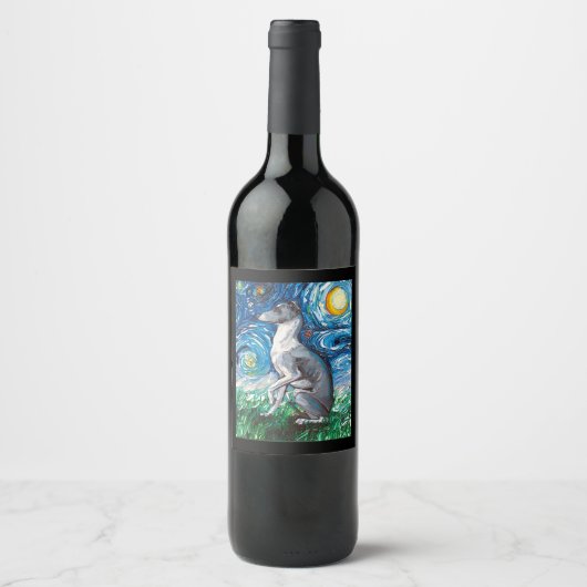 Étiquette Pour Bouteilles De Vin Art italien Greyhound Starry Night Whippet Chien (Devant)