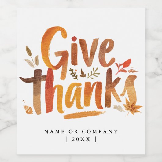Étiquette Pour Bouteilles De Vin Art Orange GiveThanks Automne Brosse Script (Étiquettes simples)