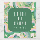 Étiquette Pour Bouteilles De Vin Artsy Abstrait Mariage d'aquarelle verte moderne (Étiquettes simples)