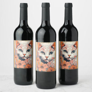 Étiquette Pour Bouteilles De Vin Artsy Cat