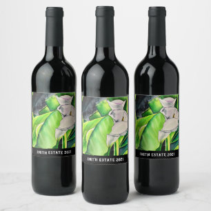 Étiquette Pour Bouteilles De Vin Arum blanc Lily aquarelle tropicale florale