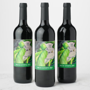 Étiquette Pour Bouteilles De Vin Arum lièvre blanc flore aquarelle art vin étiquett
