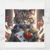 Étiquette Pour Bouteilles De Vin As des Coeurs Chat (Étiquettes simples)