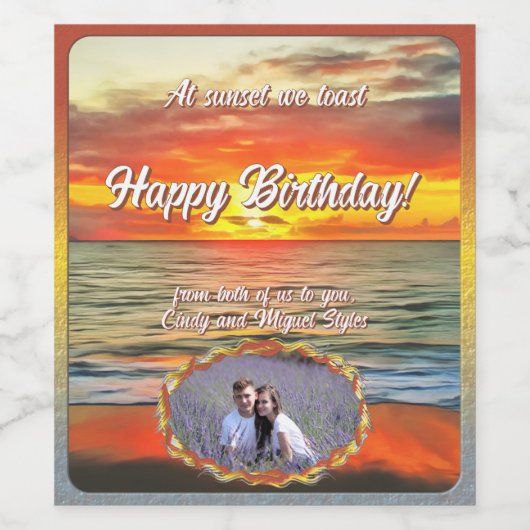 Étiquette Pour Bouteilles De Vin At Sunset we toast Birthday 1738 (Étiquettes simples)