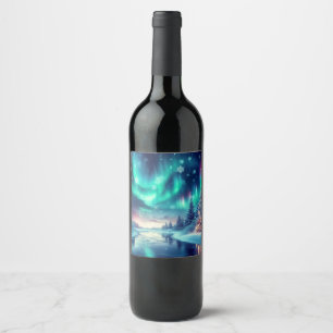 Étiquette Pour Bouteilles De Vin aurora borealis/Noël/hiver
