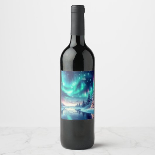 Étiquette Pour Bouteilles De Vin aurora borealis/Noël/hiver (Devant)