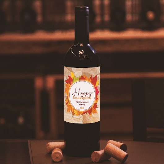 Étiquette Pour Bouteilles De Vin Automne Feuilles d'érable sur papier Texture Thank