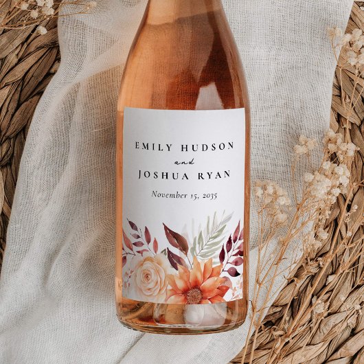 Étiquette Pour Bouteilles De Vin Automne Floral Boho Mariage