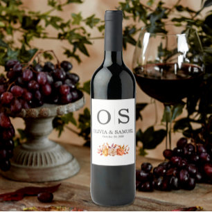 Étiquette Pour Bouteilles De Vin Automne Floral Mariage Monogramme Personnaliser Bo