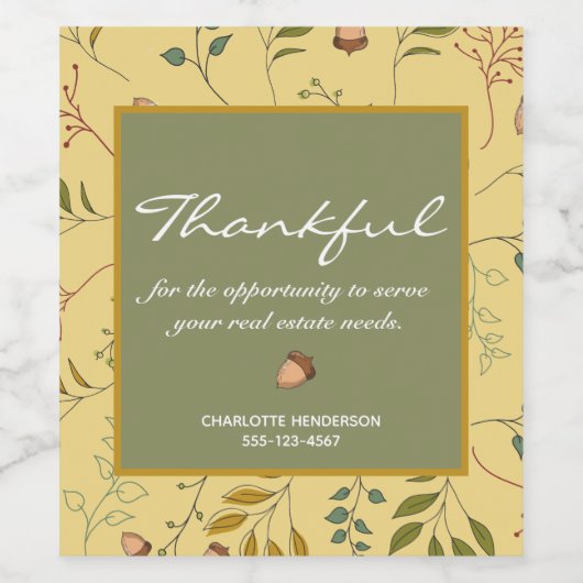 Étiquette Pour Bouteilles De Vin Automne Remerciements Appréciation du client immob (Étiquettes simples)