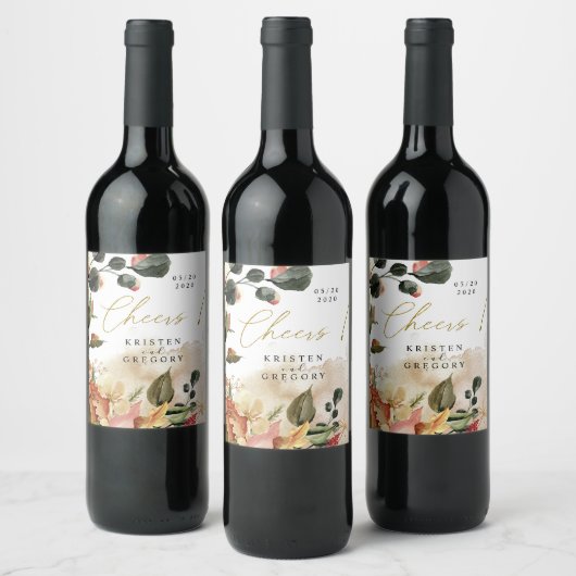 Étiquette Pour Bouteilles De Vin automne se sentir élégant fleurs chevelures mariag (Bouteilles)