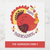 Étiquette Pour Bouteilles De Vin Automne Stylisé Assis Turquie Bon thanksgiving (Étiquettes simples)