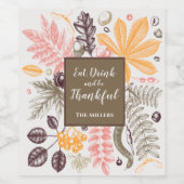 Étiquette Pour Bouteilles De Vin Automne Thanksgiving Botanical (Étiquettes simples)