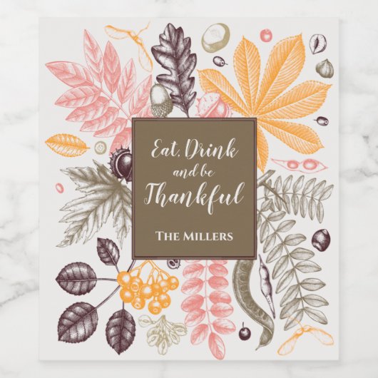 Étiquette Pour Bouteilles De Vin Automne Thanksgiving Botanical (Étiquettes simples)